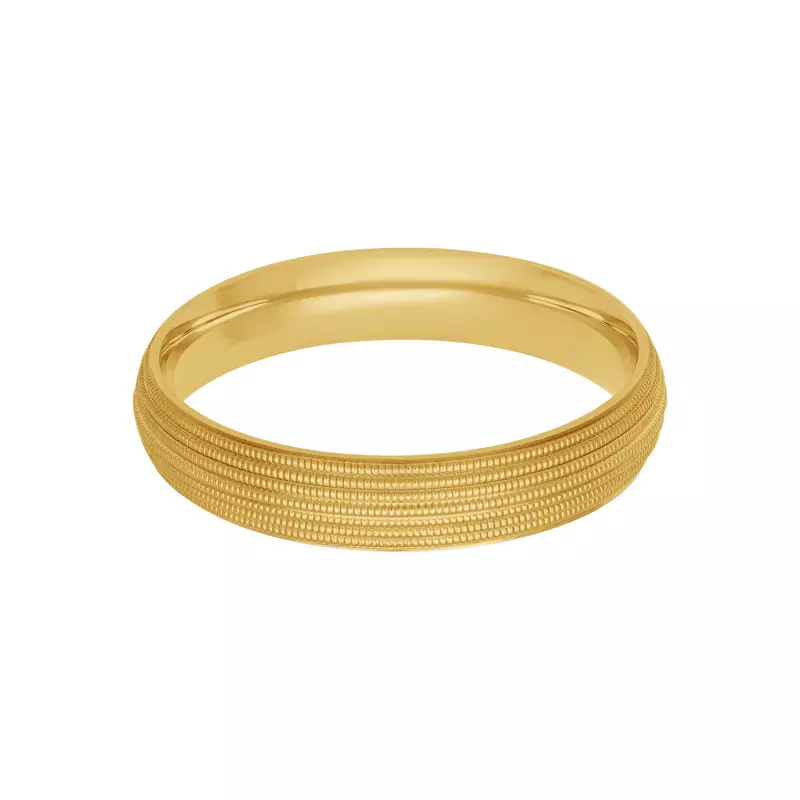 14K Yellow Gold Etched Pattern Low Dome Edge Band (4.5mm)