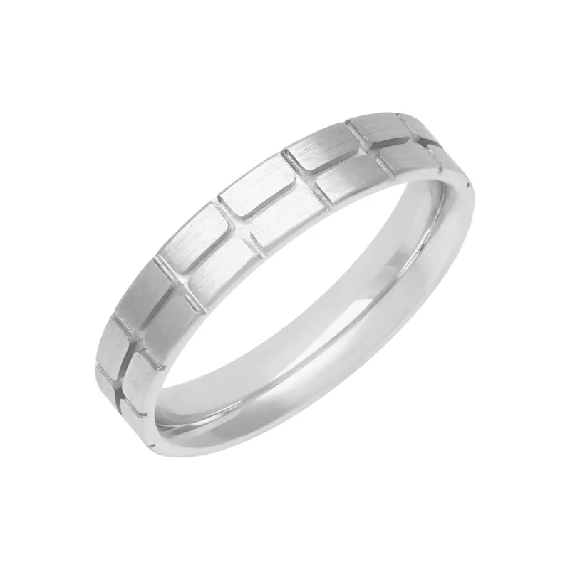 14K White Gold Brushed Brick Carved Band (4.5mm )