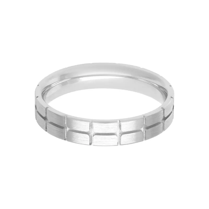 14K White Gold Brushed Brick Carved Band (4.5mm )