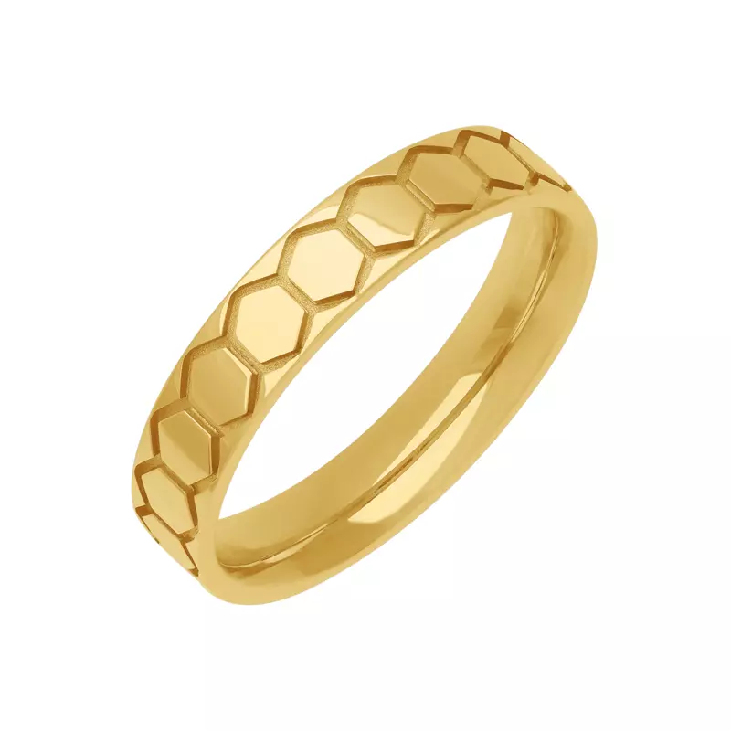 14K Yellow Gold Carved Polished Honeycomb Band (4.5mm)