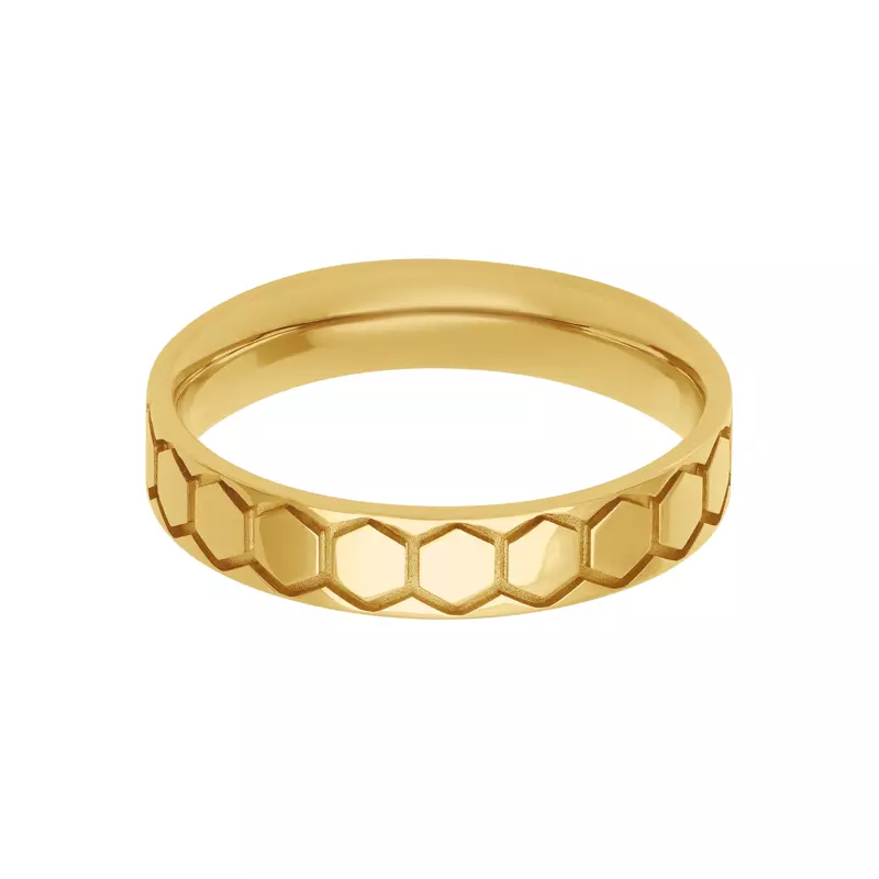 14K Yellow Gold Carved Polished Honeycomb Band (4.5mm)