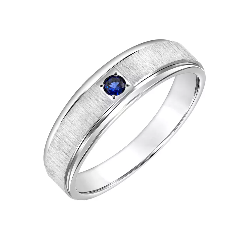 14K White Gold Blue Sapphire Comfort-Fit Brushed Band (6mm)