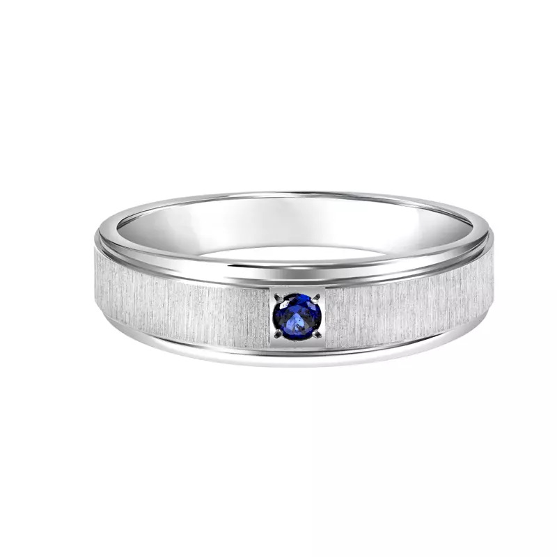 14K White Gold Blue Sapphire Comfort-Fit Brushed Band (6mm)