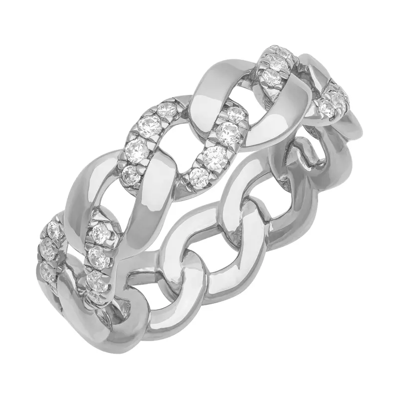 14K White Gold Diamond Halfway Curb Link Band (7mm)