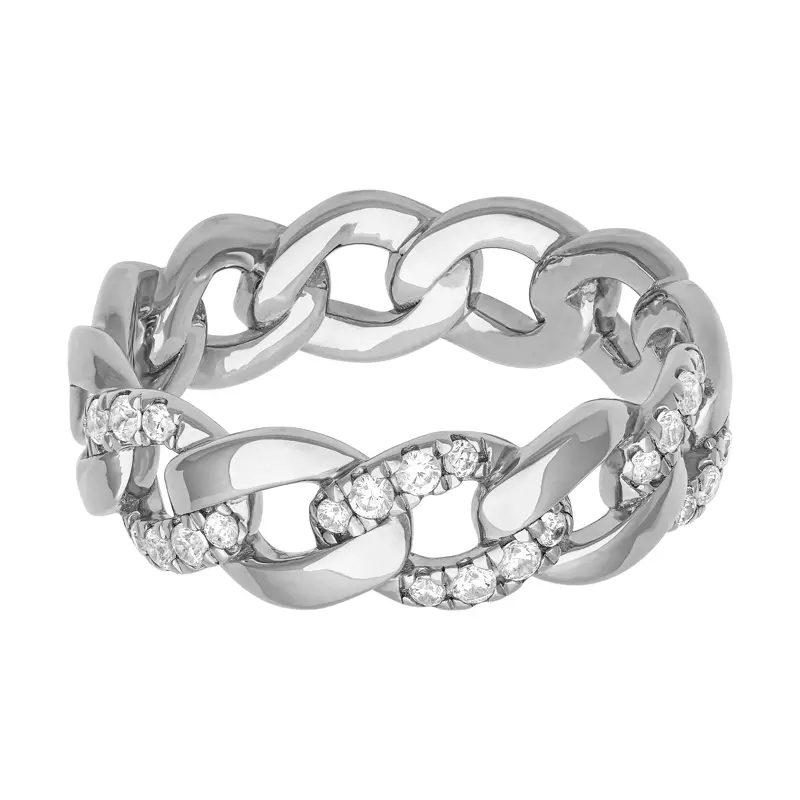 14K White Gold Diamond Halfway Curb Link Band (7mm)