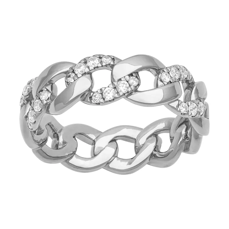 14K White Gold Diamond Halfway Curb Link Band (7mm)