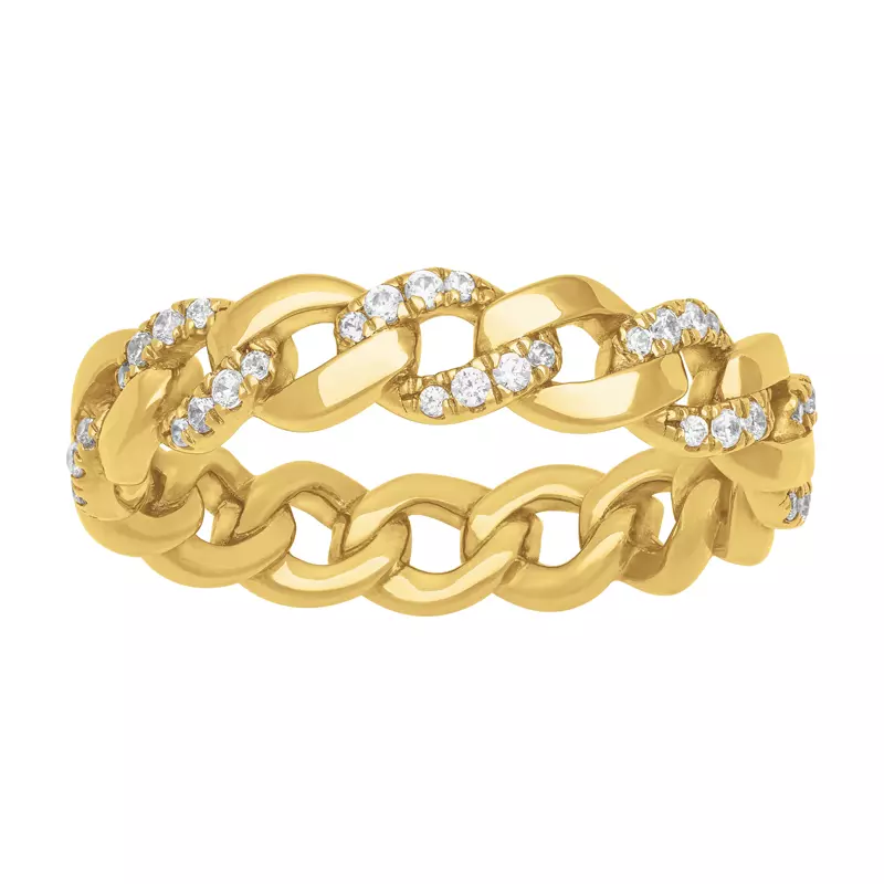 14K Yellow Gold Diamond Halfway Curb Link Band (5mm)
