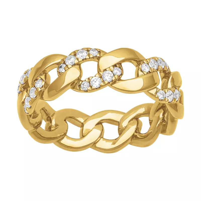 14K Yellow Gold Diamond Halfway Curb Link Band (7mm)