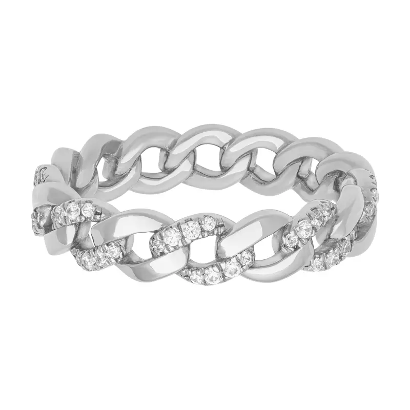 18K White Gold Diamond Halfway Curb Link Band (5mm)