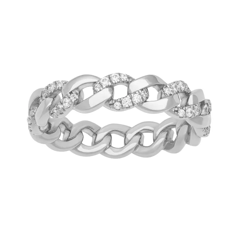 18K White Gold Diamond Halfway Curb Link Band (5mm)