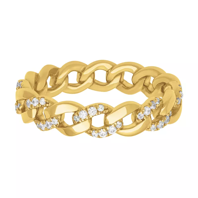 18K Yellow Gold Diamond Halfway Curb Link Band (5mm)