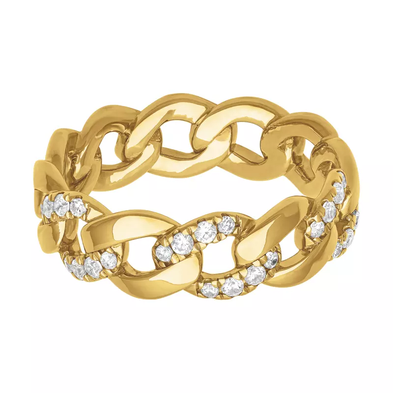 18K Yellow Gold Diamond Halfway Curb Link Band (7mm)