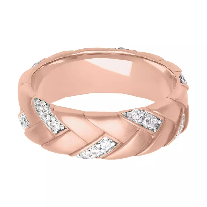 14K Rose Gold Two-Tone Woven Diamond Band (7mm)