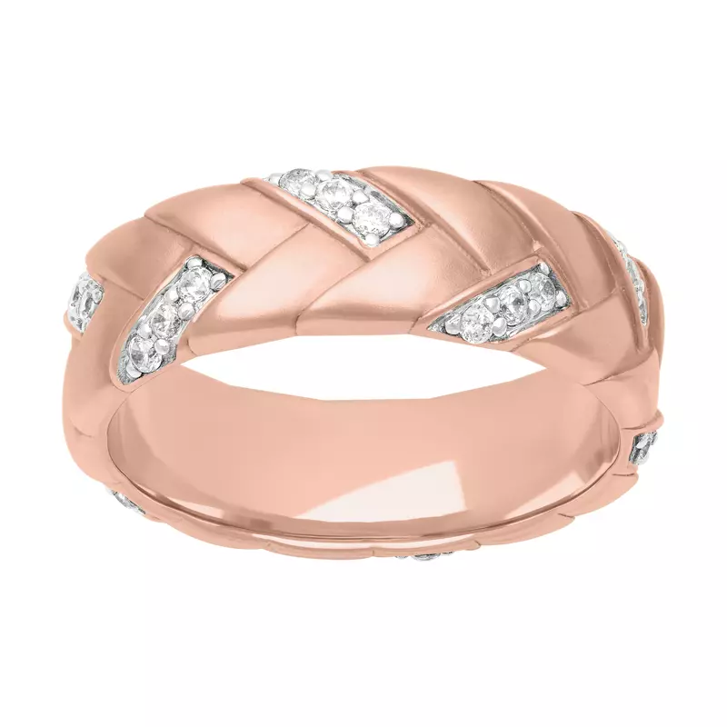 14K Rose Gold Two-Tone Woven Diamond Band (7mm)