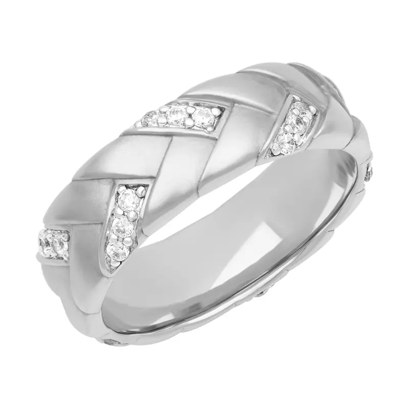 14K White Gold Woven Diamond Band (7mm)