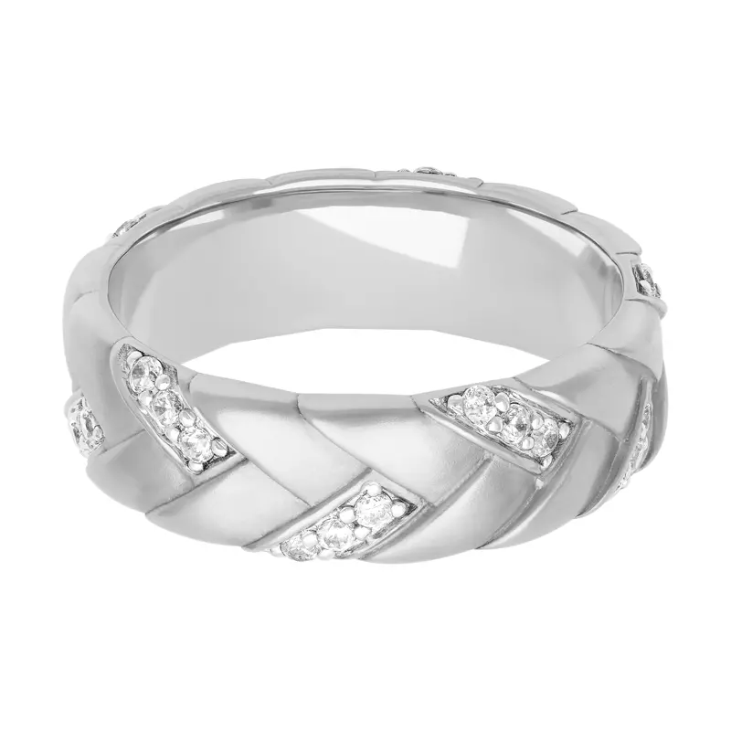 14K White Gold Woven Diamond Band (7mm)