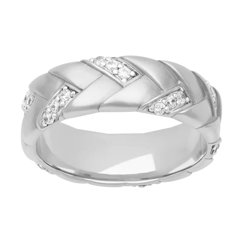14K White Gold Woven Diamond Band (7mm)