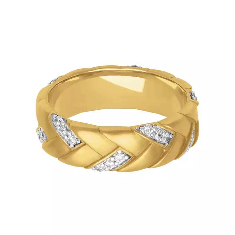 14K Yellow Gold Two-Tone Woven Diamond Band (7mm)