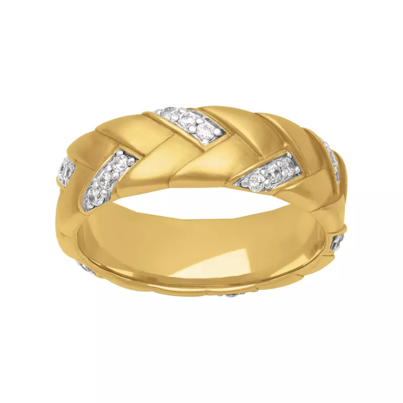 14K Yellow Gold Two-Tone Woven Diamond Band (7mm)