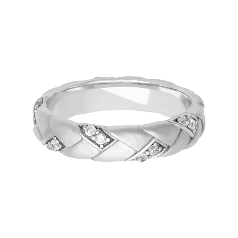 18K White Gold Woven Diamond Band (5mm)