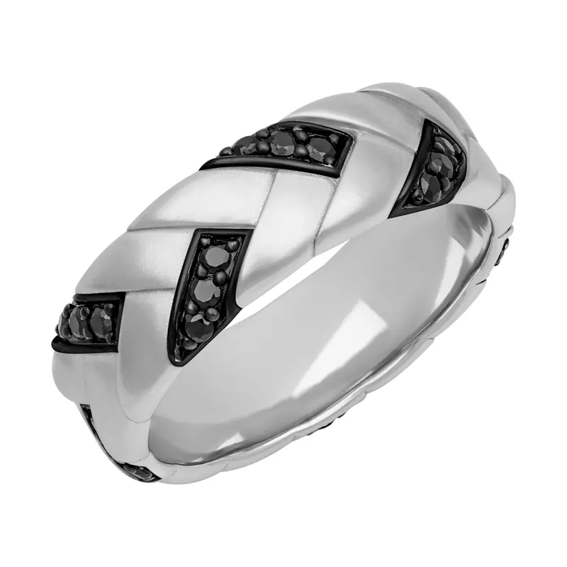14K White Gold Woven Black Diamond Band (7mm)