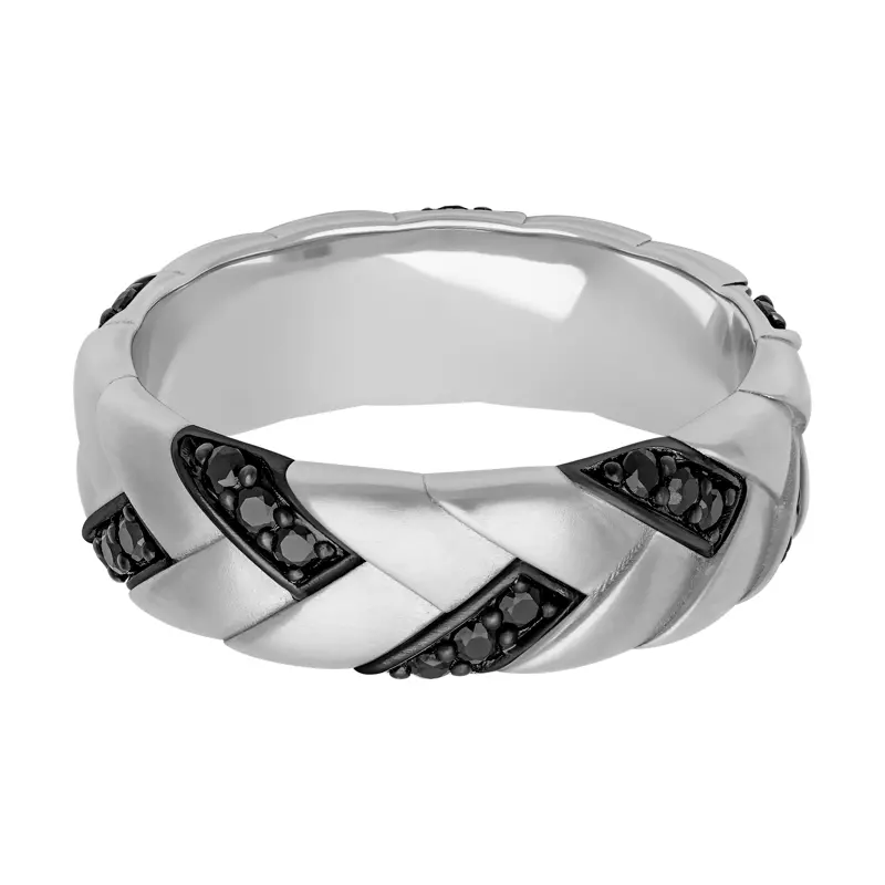 14K White Gold Woven Black Diamond Band (7mm)