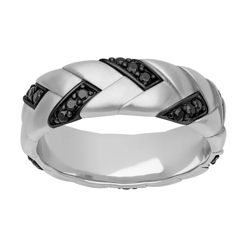 14K White Gold Woven Black Diamond Band (7mm)