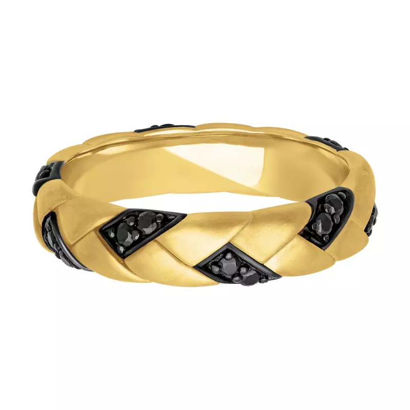 14K Yellow Gold Woven Black Diamond Band (5mm)