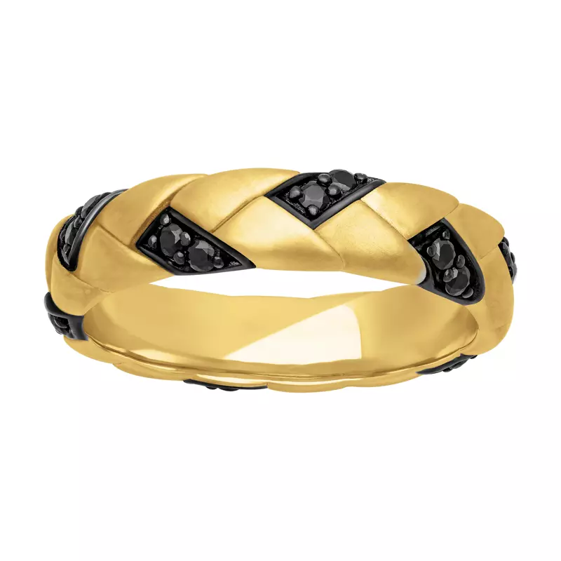 14K Yellow Gold Woven Black Diamond Band (5mm)