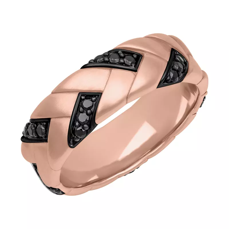 18K Rose Gold Woven Black Diamond Band (7mm)