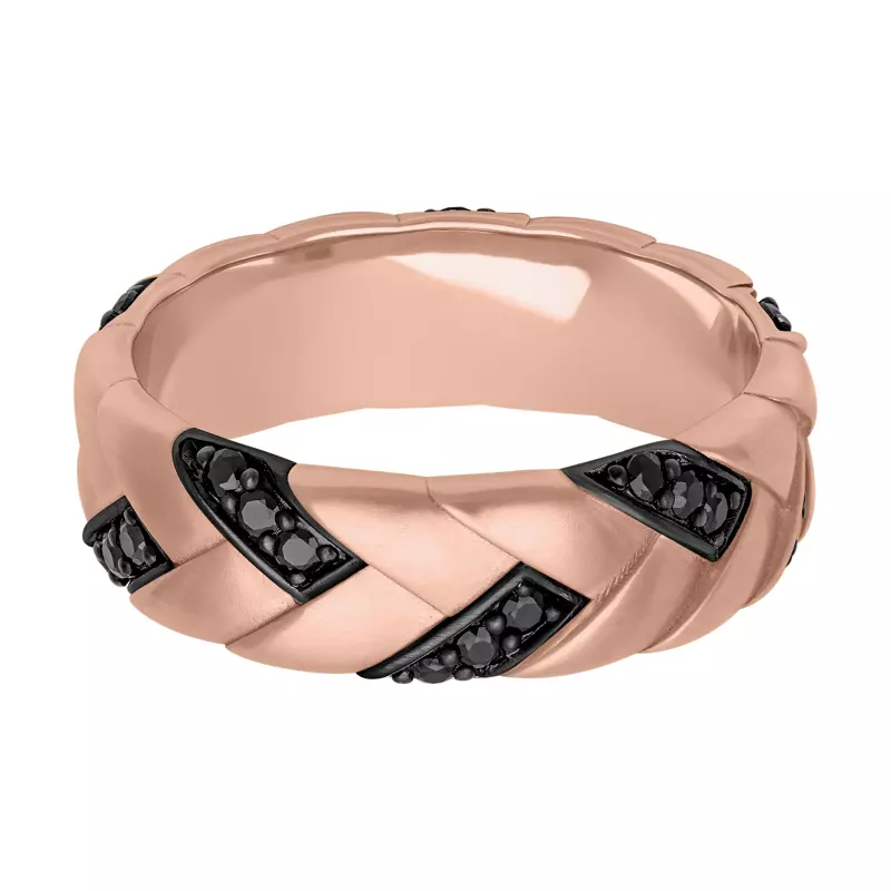 18K Rose Gold Woven Black Diamond Band (7mm)