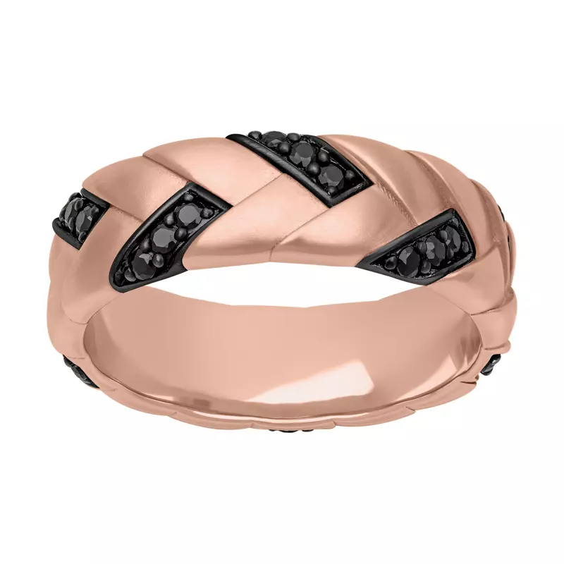 18K Rose Gold Woven Black Diamond Band (7mm)