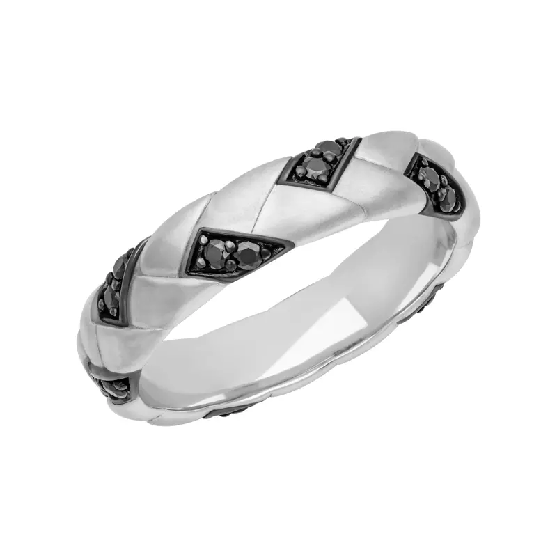 18K White Gold Woven Black Diamond Band (5mm)