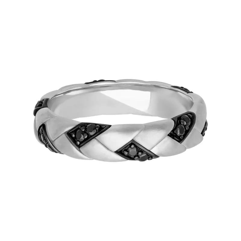 18K White Gold Woven Black Diamond Band (5mm)