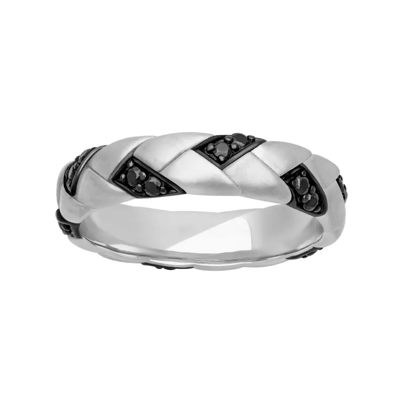 18K White Gold Woven Black Diamond Band (5mm)