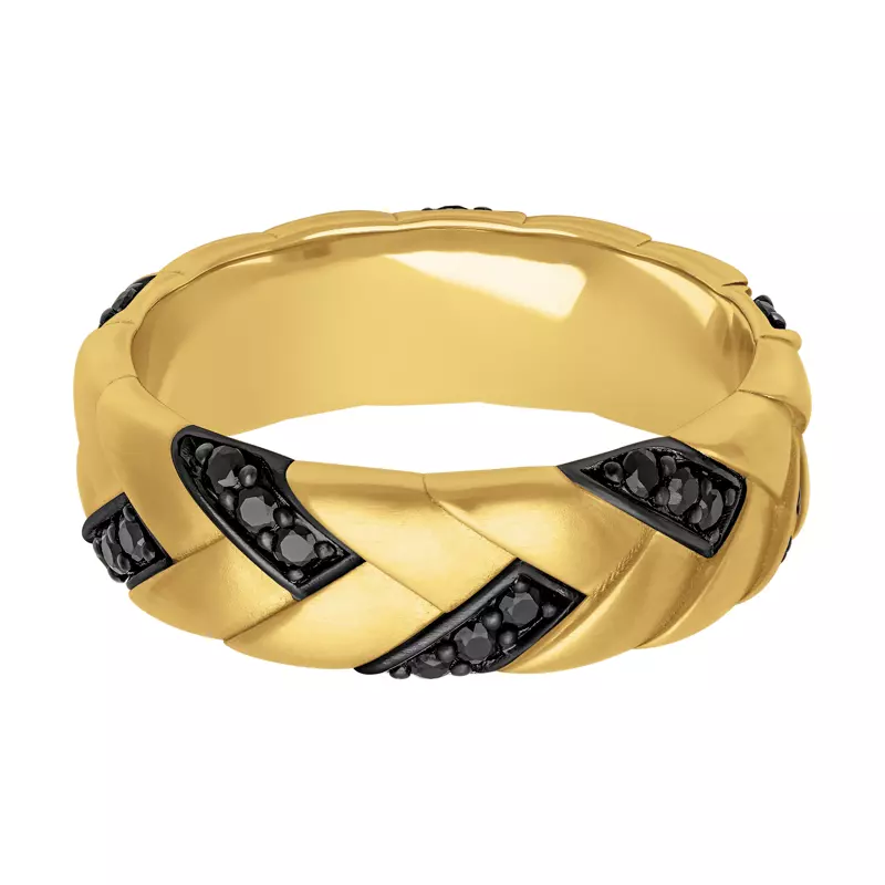 18K Yellow Gold Woven Black Diamond Band (7mm)