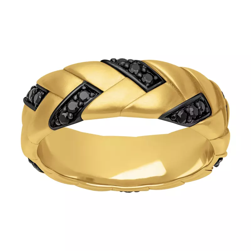 18K Yellow Gold Woven Black Diamond Band (7mm)