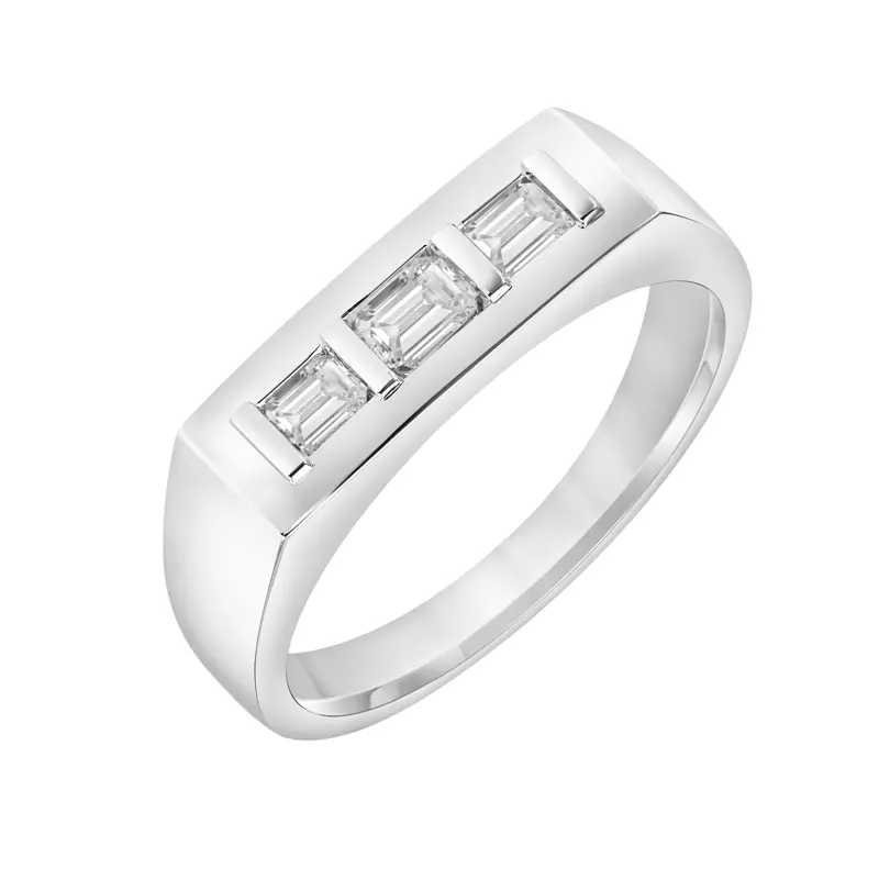 14K White Gold Three-Stone Emerald-Cut Lab Diamond Band (2.8mm)