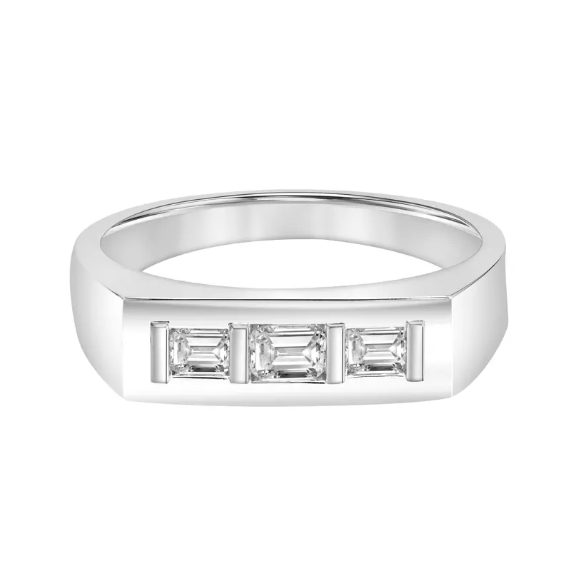 14K White Gold Three-Stone Emerald-Cut Lab Diamond Band (2.8mm)