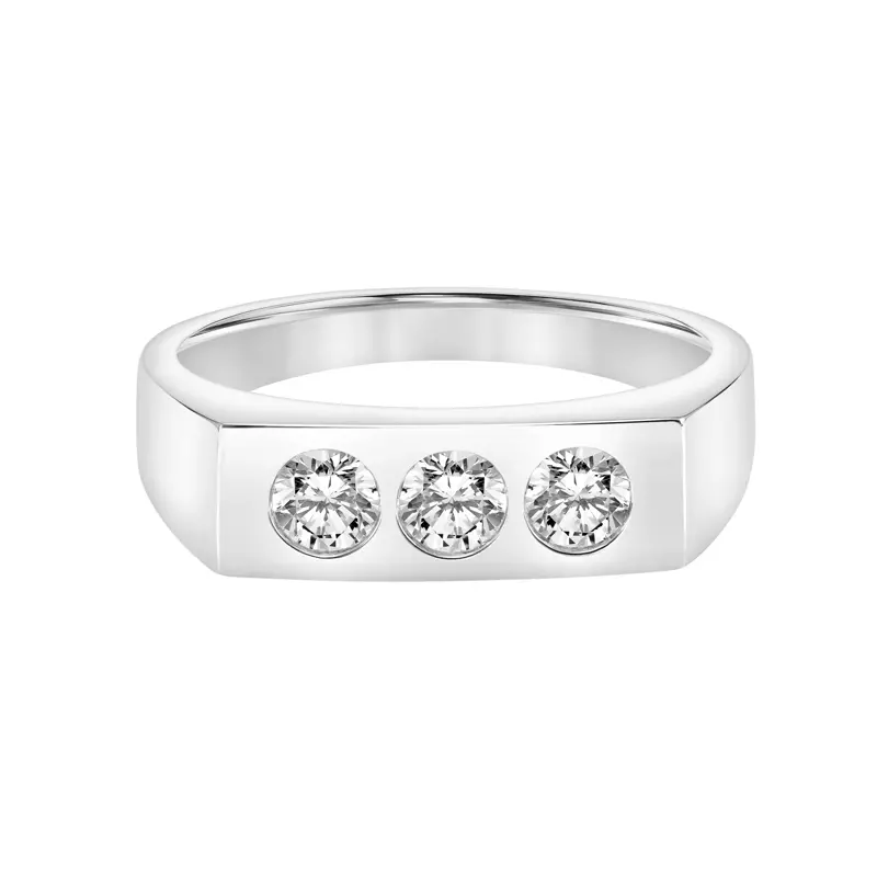 14K White Gold Trio Lab Diamond Beveled Edge Band (2.8mm)