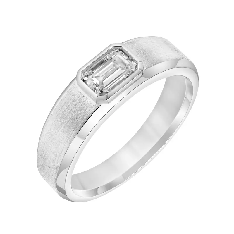 14K White Gold Mixed Finish Bezel-Set Emerald-Cut Lab Diamond Band (4mm)