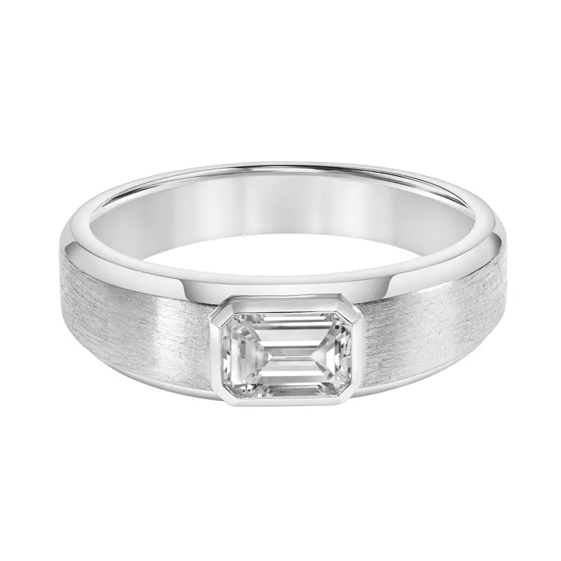 14K White Gold Mixed Finish Bezel-Set Emerald-Cut Lab Diamond Band (4mm)