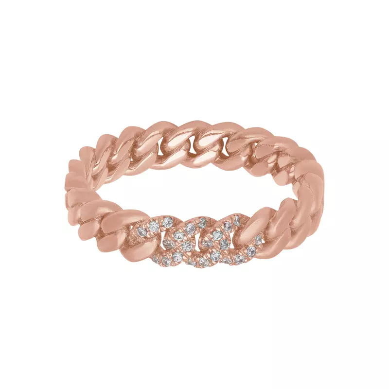 14K Rose Gold Brush Cuban Link Diamond Band (5mm)