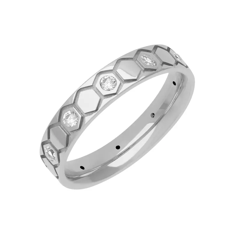14K White Gold Alternating Flush Set Diamond Honeycomb Band (4.5mm)