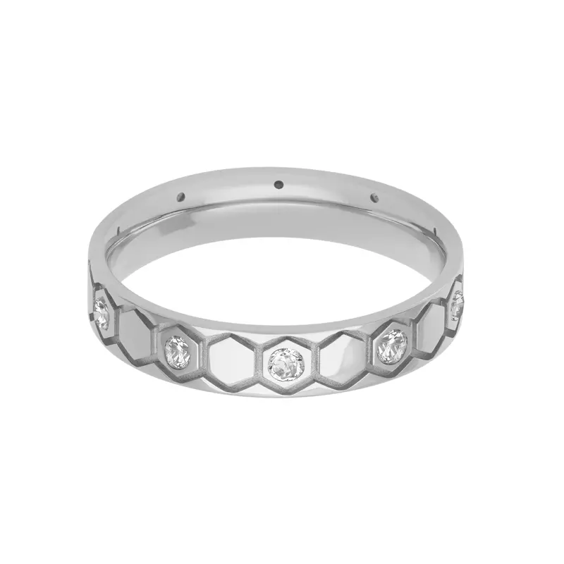 14K White Gold Alternating Flush Set Diamond Honeycomb Band (4.5mm)
