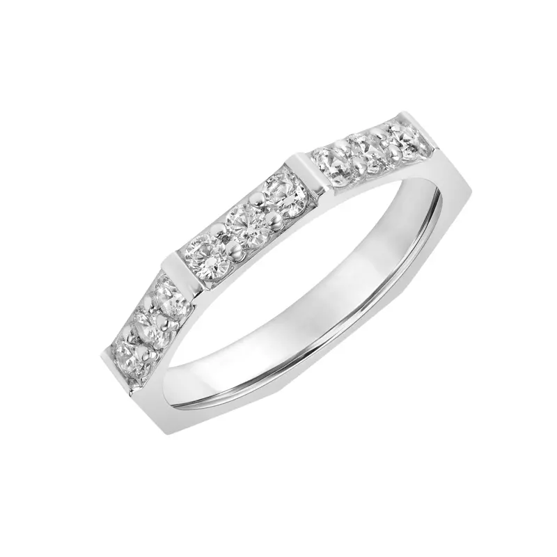 14K White Gold Geometric Nine Diamond Wedding Band