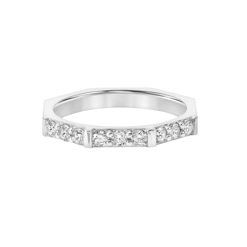 14K White Gold Geometric Nine Diamond Wedding Band