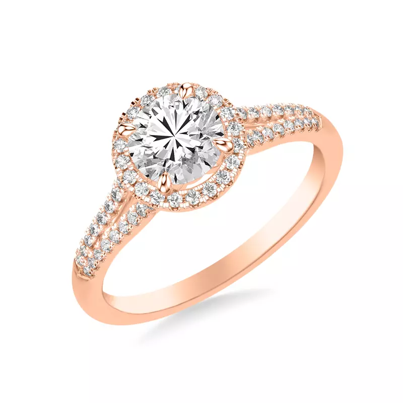 14K Rose Gold Sky Halo with Split Pavé Band Engagement Ring