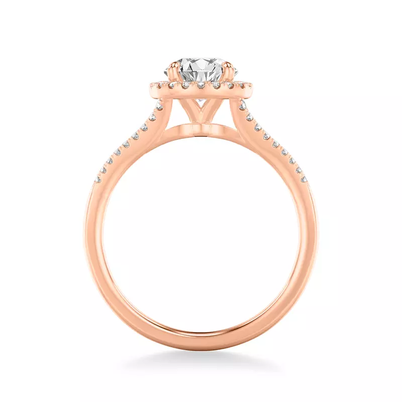 14K Rose Gold Sky Halo with Split Pavé Band Engagement Ring