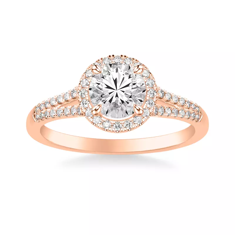 14K Rose Gold Sky Halo with Split Pavé Band Engagement Ring